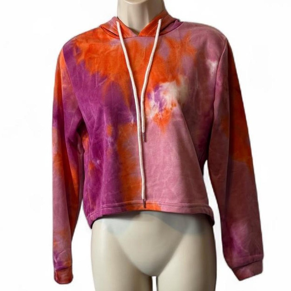 Noble U Cropped Pink & Orange Tie Dye Hoodie, Women's Size L
